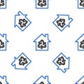 Line Eco House with recycling symbol icon isolated seamless pattern on white background. Ecology home with recycle Royalty Free Stock Photo