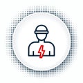 Line Electrician technician engineer icon isolated on white background. Colorful outline concept. Vector