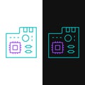 Line Electronic computer components motherboard digital chip integrated science icon isolated on white and black Royalty Free Stock Photo