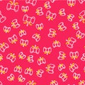 Line Elephant icon isolated seamless pattern on red background. Vector Royalty Free Stock Photo