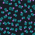 Line Envelope icon isolated seamless pattern on black background. Received message concept. New, email incoming message Royalty Free Stock Photo