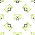 Line Envelope with star icon isolated seamless pattern on white background. Important email, add to favourite icon