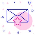 Line Envelope with star icon isolated on white background. Important email, add to favourite icon. Starred message mail