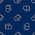 Line Eraser or rubber icon isolated seamless pattern on blue background. Vector
