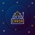 Line Error in the operation program of the robot icon isolated on blue background. A broken chip of a robot. Colorful