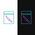 Line Evidence bag and knife icon isolated on white and black background. Colorful outline concept. Vector
