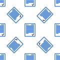 Line Exam sheet with check mark icon isolated seamless pattern on white background. Test paper, exam, or survey concept