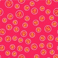 Line Exclamation mark in triangle icon isolated seamless pattern on red background. Hazard warning sign, careful