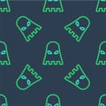 Line Executioner mask icon isolated seamless pattern on blue background. Hangman, torturer, executor, tormentor, butcher