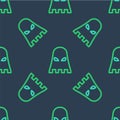 Line Executioner mask icon isolated seamless pattern on blue background. Hangman, torturer, executor, tormentor, butcher
