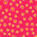 Line Eye of Horus icon isolated seamless pattern on red background. Ancient Egyptian goddess Wedjet symbol of protection