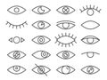Line eye. Human eyes in different positions, observe and cry, sleep, eyeball lens, supervision health eyes. Eyesight