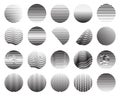 Line fade pattern set. Faded halftone black lines. Fading linear gradient. Vector isolated round shape pattern on white