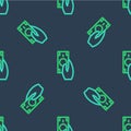 Line Fast payments icon isolated seamless pattern on blue background. Fast money transfer payment. Financial services