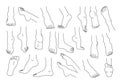 Line feet. Woman ankles and legs with heels and fingers. Beauty or medicine human body infographic elements. Spa skin care and