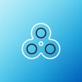 Line Fidget spinner icon isolated on blue background. Stress relieving toy. Trendy hand spinner. Colorful outline