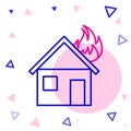 Line Fire in burning house icon isolated on white background. Colorful outline concept. Vector Illustration. Royalty Free Stock Photo