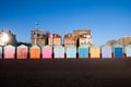 A line of five beach huts on Brighton promenade 5 beach huts are Royalty Free Stock Photo