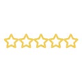 Five golden star rating symbols isolated on white background Royalty Free Stock Photo