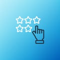 Line Five stars customer product rating review icon isolated on blue background. Favorite, best rating, award symbol