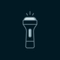 Line Flashlight icon isolated on black background. Flat filled outline style with shadow. Vector