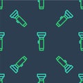 Line Flashlight icon isolated seamless pattern on blue background. Vector