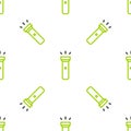 Line Flashlight icon isolated seamless pattern on white background. Vector Illustration