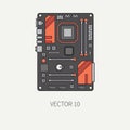 Line flat color vector computer part icon motherboard. Cartoon. Digital gaming and business office pc desktop device