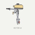 Line flat color vector fisher and camping icon outboard motor. Fisherman equipment. Retro cartoon style. Holiday travel