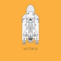 Line flat color vector icon element of aerospace program - rocket , space shuttle. Cartoon style. Astronautics