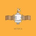 Line flat color vector icon elements of aerospace program - communication satellite. Cartoon style. Astronautics