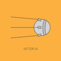 Line flat color vector icon elements of aerospace program - communication satellite. Cartoon style. Astronautics