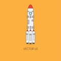 Line flat color vector icon elements of aerospace program - multistage rocket. Cartoon style. Astronautics. Illustration