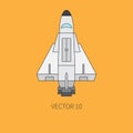 Line flat color vector icon elements of aerospace program space shuttle. Cartoon style. Astronautics. Illustration and