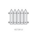 Line flat color vector icon garden tool - fence. Cartoon style. Vector illustration and element for your design and Royalty Free Stock Photo
