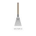 Line flat color vector icon garden tool - rake. Cartoon style. Vector illustration and element for your design and Royalty Free Stock Photo