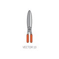 Line flat color vector icon garden tool - secateurs. Cartoon style. Vector illustration and element for your design and Royalty Free Stock Photo