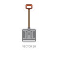 Line flat color vector icon garden tool - shovel. Cartoon style. Vector illustration and element for your design and Royalty Free Stock Photo