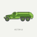 Line flat color vector icon infantry assault armored army truck. Military vehicle. Cartoon vintage style. Transport