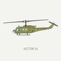 Line flat color vector icon military turboprop transportation helicopter. Army equipment and armament. Retro copter