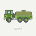 Line flat color vector icon service staff refueller army truck. Military vehicle. Cartoon vintage style. Cargo Royalty Free Stock Photo