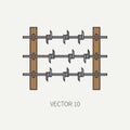 Line flat color vector military icon - barbed wire. Army equipment and weapons. Cartoon style. Assault. Soldiers Royalty Free Stock Photo