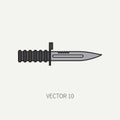 Line flat color vector military icon - bayonet knife. Army equipment and weapons. Cartoon style. Assault. Soldiers