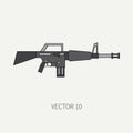 Line flat color vector military icon - machine gun. Army equipment and weapons. Cartoon style. Assault. Soldiers