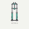 Line flat color vector motorcycle icon classic bike shock absorber. Legendary retro. Cartoon style. Biker motoclub