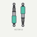 Line flat color vector motorcycle icon classic bike shock absorber. Legendary retro. Cartoon style. Biker motoclub