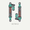 Line flat color vector motorcycle icon modern bike shock absorber. Legendary retro. Cartoon style. Biker motoclub