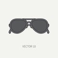 Line flat color vector vintage fashion sunglasses icon. Retro style. Ocean sun, sea beach. Elegance accessory. Summer Royalty Free Stock Photo