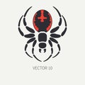 Line flat color vector wildlife fauna icon black widow spider. Simplified retro. Cartoon style. Insect. Web. Entomology Royalty Free Stock Photo