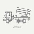 Line flat plain vector icon armored reactive systems of salvo army truck. Military vehicle. Cartoon vintage style Royalty Free Stock Photo